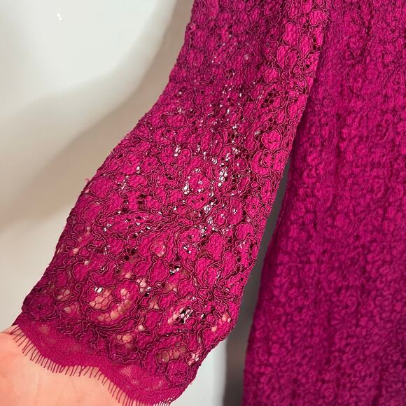 Adrianna Papell Evening Dress Long Sleeve Lace Sheath Fuchsia Size 10 - Picture 8 of 16